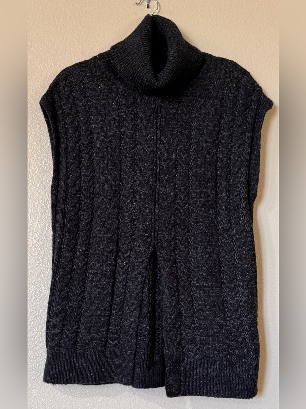Banana Republic Wool Mohair Cable Knit Turtleneck Tabard Sweater Vest Grey M
